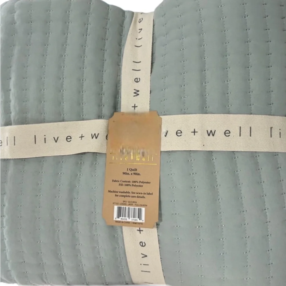 Live Well Jade Green Full/Queen Quilt 90”x90” NEW with Tags 100% Polyester